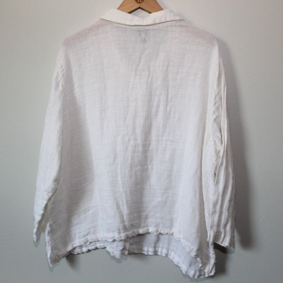 Eileen Fisher Women Linen Button Up Shirt Ivory Sheer Women's Size 3X H13692 - Picture 3 of 6